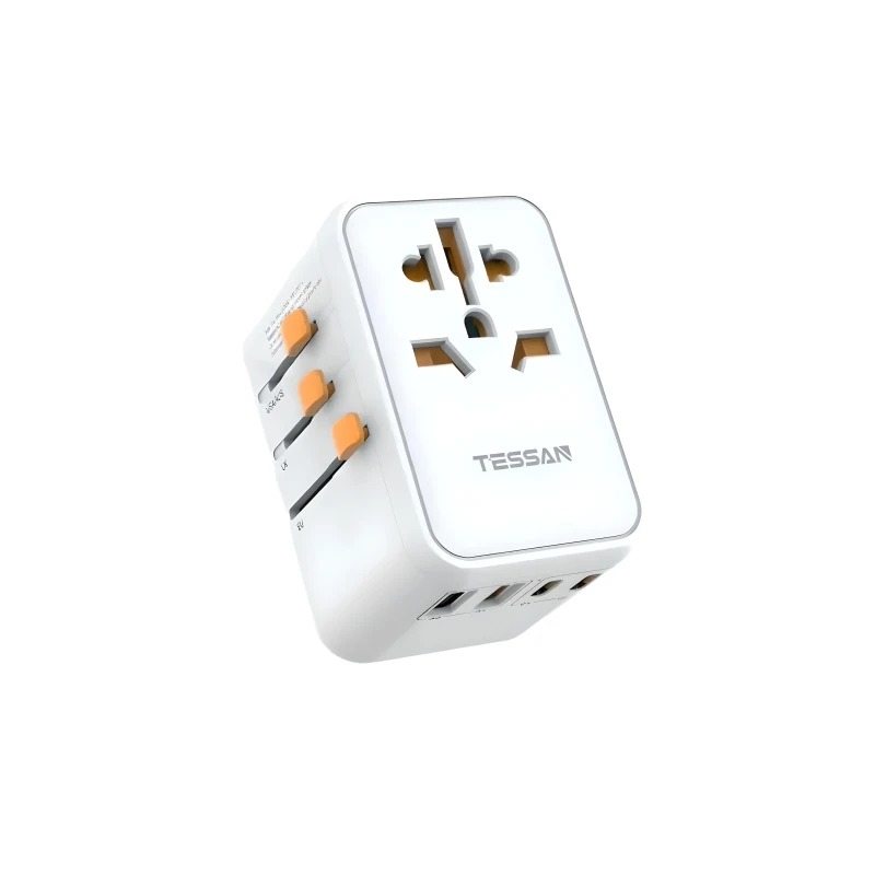 Универсальное зарядное устройство TESSAN GM-637 под любую розетку, 2 USB, 2 Type-C, 10A, 2500W, 65W, (white)