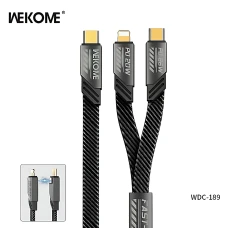 Зарядный кабель WEKOME WDC-189 2в1 – USB-C на iPhone+Type-C, PD20W+65W, цинковый сплав, 1.2м (grey)