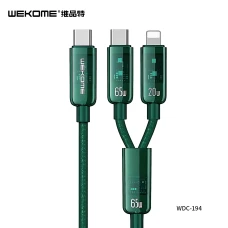 Зарядный кабель WEKOME WDC-194 2в1 – USB-C на iPhone+Type-C, PD20W+65W, 1.2м (green)