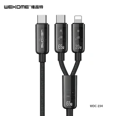 Зарядный кабель WEKOME WDC-194 2в1 – USB-C на iPhone+Type-C, PD20W+65W, 1.2м (black)