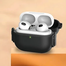 Захисний чохол з карабіном для навушників AirPods 3, кейс, що щільно закривається, ударостійкий, (black)