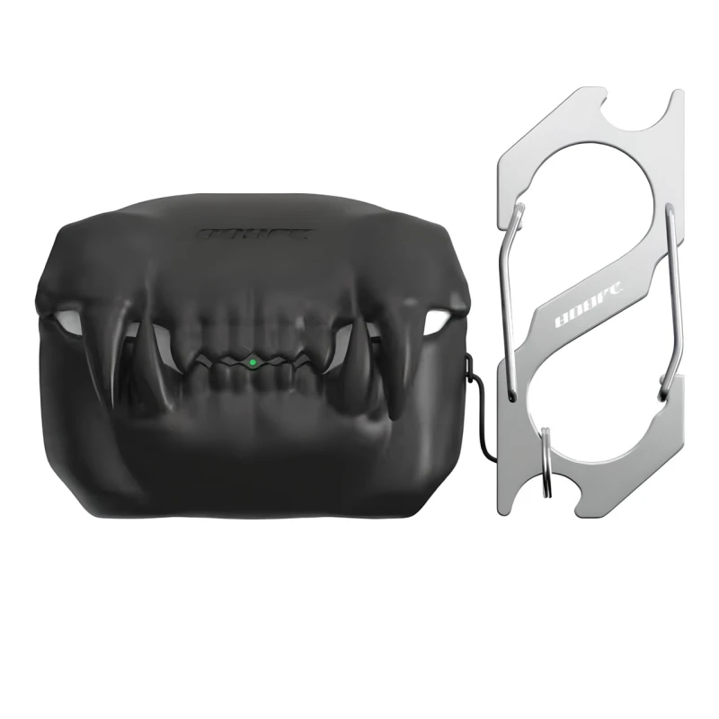 Чохол силіконовий BLACKTIME 808FC TIGERTEETHCASE для навушників AirPods PRO/PRO 2 з карабіном, чорний