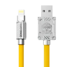 Зарядный кабель TRANSFORMERS USB-A to iPhone 2.4A, крепкий прорезиненный, цинковый сплав, 1.5м, желтый