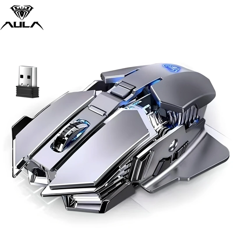 Миша ігрова AULA SC300 бездротова з регульованою RGB підсвічуванням, акумулятором та 3200 DPI, сірий