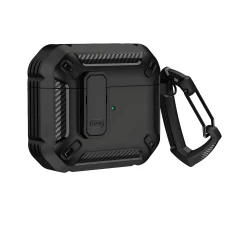 Противоударный защитный чехол для AirPods 3 с карабином и защелкой OPEN (BLACK)
