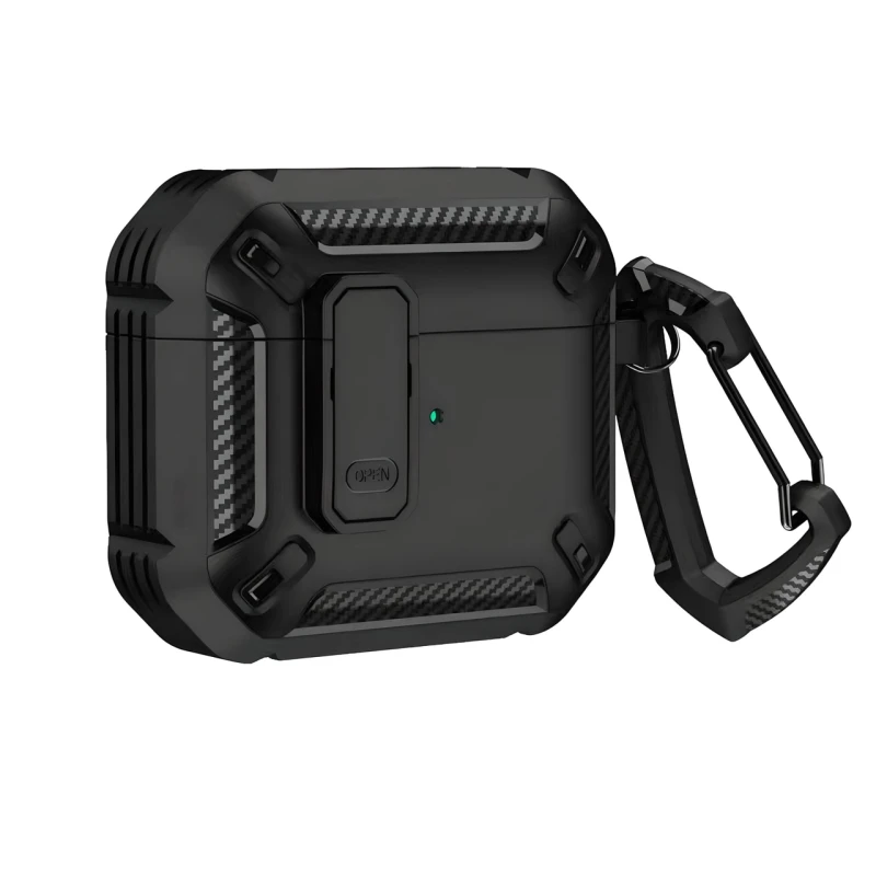 Противоударный защитный чехол для AirPods 3 с карабином и защелкой OPEN (BLACK) Противоударный защитный чехол для AirPods 3 с карабином и защелкой OPEN (BLACK)