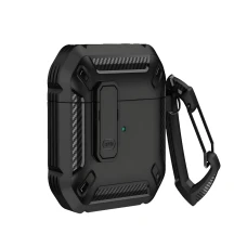 Противоударный защитный чехол для AirPods 2 с карабином и защелкой OPEN (BLACK)