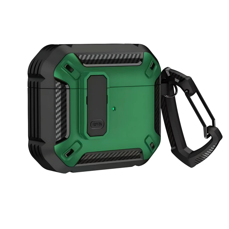 Протиударний захисний чохол для AirPods Pro 2 з карабіном і клямкою OPEN (GREEN)