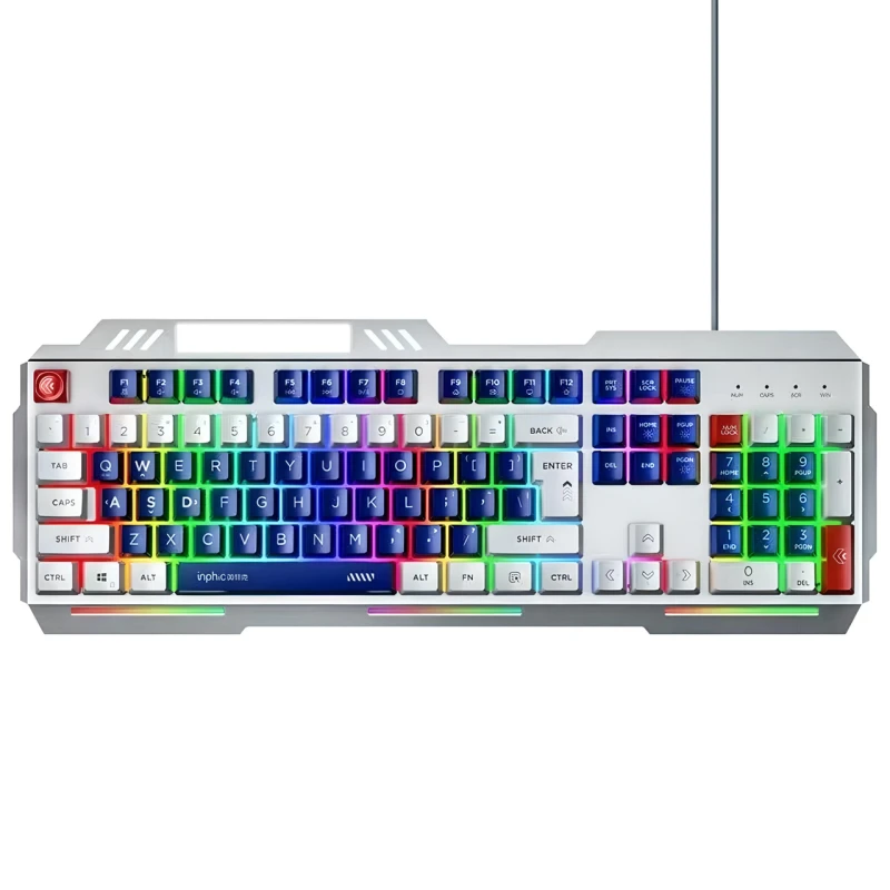 Клавіатура Inphic K9 MECHA дротова повнорозмірна з регульованим підсвічуванням RGB, безшумна, синьо-білий (Eng)