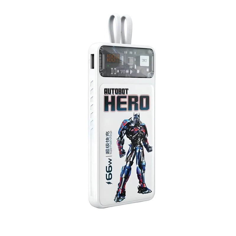 УМБ TRANSFORMERS Optimus Prime TF-SD01 10000 mAh, Powerbank QC22,5W+PD20W, со встроенными кабелями, белый