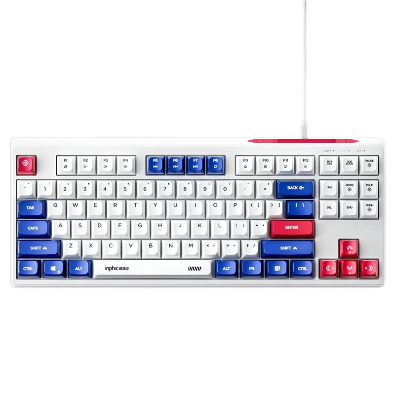 Проводная клавиатура Inphic K9 с RGB подсветкой, подключение USB-TypeC, компактная, тихая, бело-синяя (Ukr)