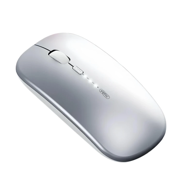 Миша бездротова Inphic M1Pro з підключенням USB 2.4ГГц + Bluetooth, акумулятором, 2400 DPI, срібло