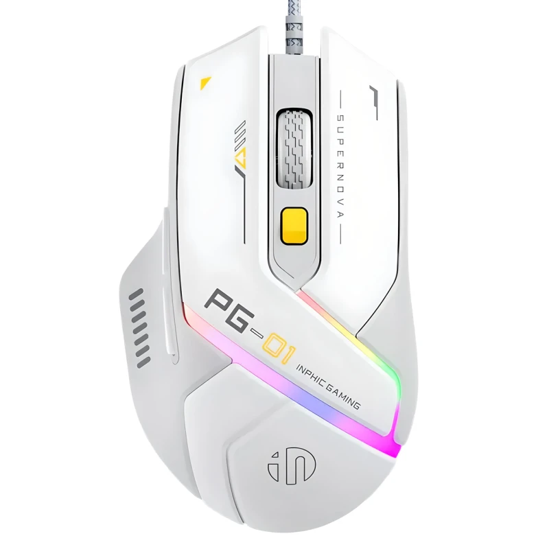 Дротова ігрова миша Inphic PG1 з RGB-підсвічуванням, 12800 DPI, біло-сірий
