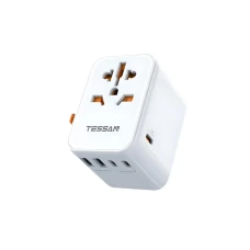 Универсальное зарядное устройство TESSAN GM-636 под любую розетку, 2 USB, 3 Type-C, 10A, 2500W, 35W, (white)