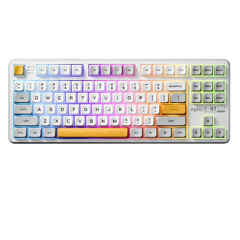 Механічна клавіатура Inphic K87 c комбінованим підключенням, підсвічуванням, 8000 мАг, Switch: Black-Gold, Y