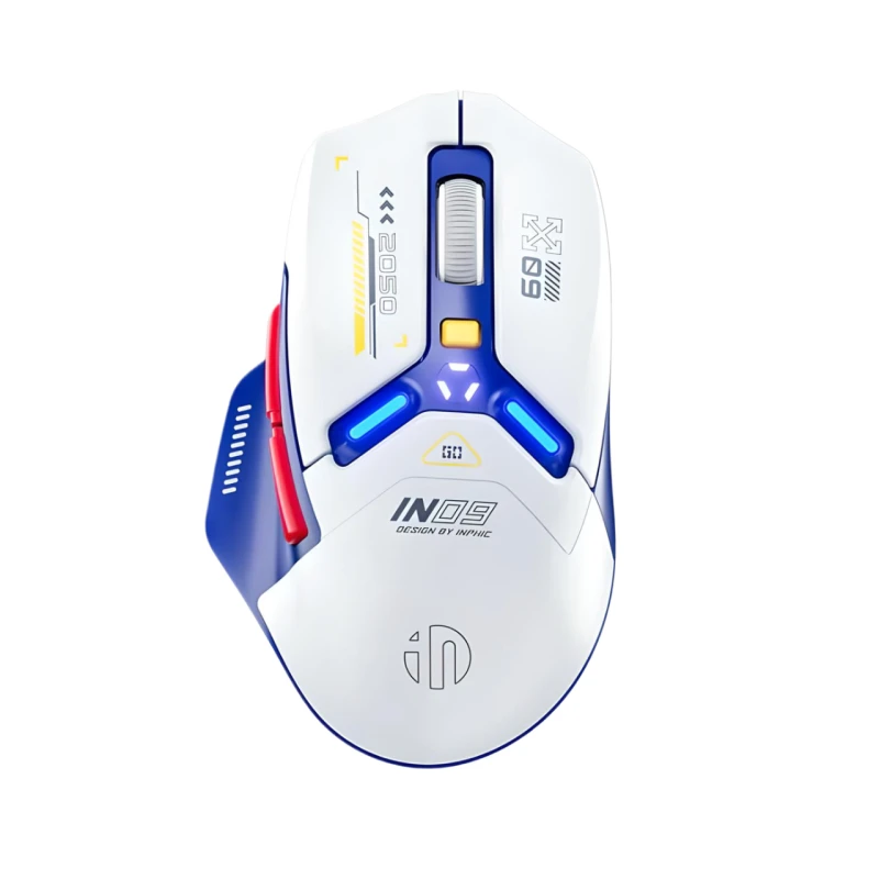 Миша ігрова Inphic IN9 Upgrade з комбінованим підключенням, RGB, 12000 DPI, біло-синій