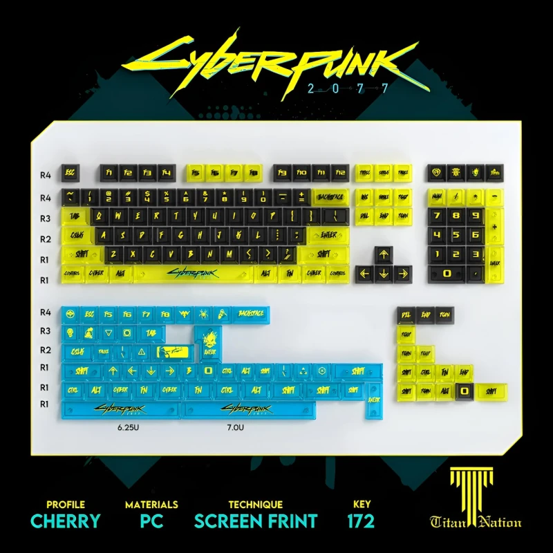 Набір кейкапів Titan Nation Cyberpunk 2077 для клавіатур, 172 штуки