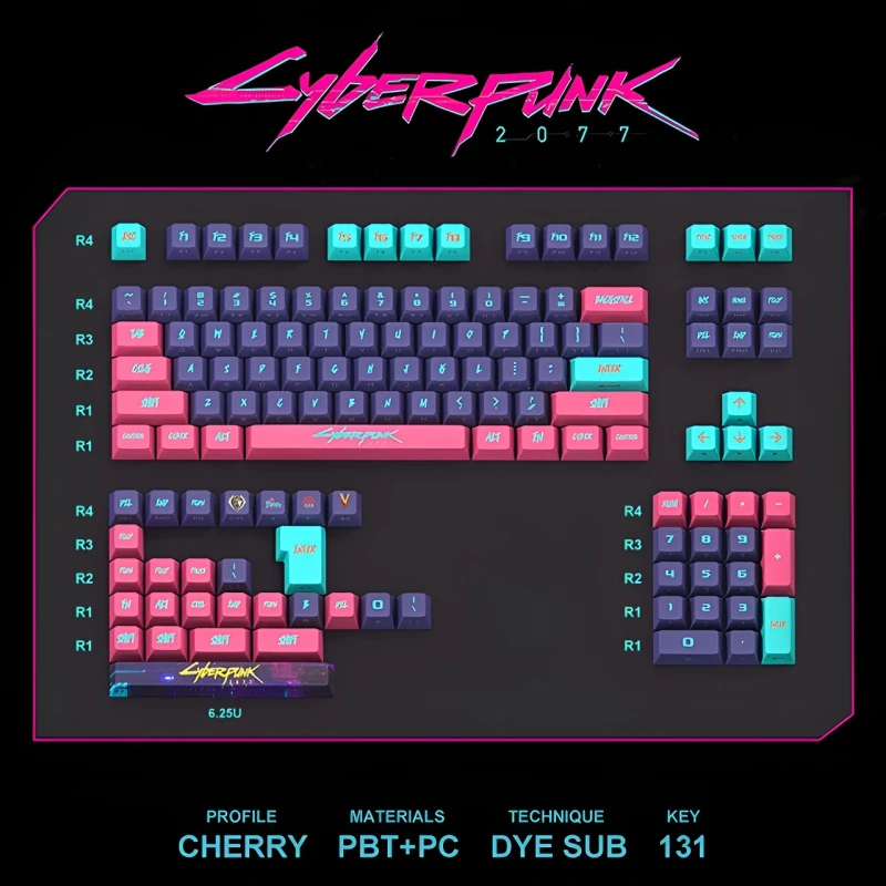 Набір кейкапів Vaporwave Dream Cyberpunk 2077 для клавіатур, 131 штука