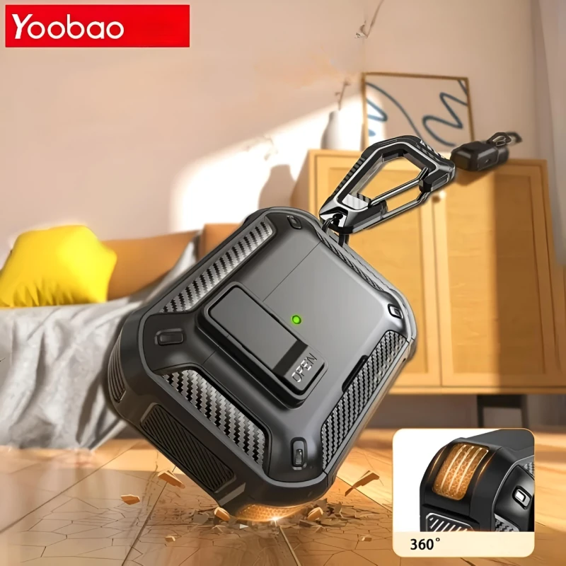 Чохол Yoobao для AirPods Pro 2 з карабіном, клямкою та підставкою, чорний