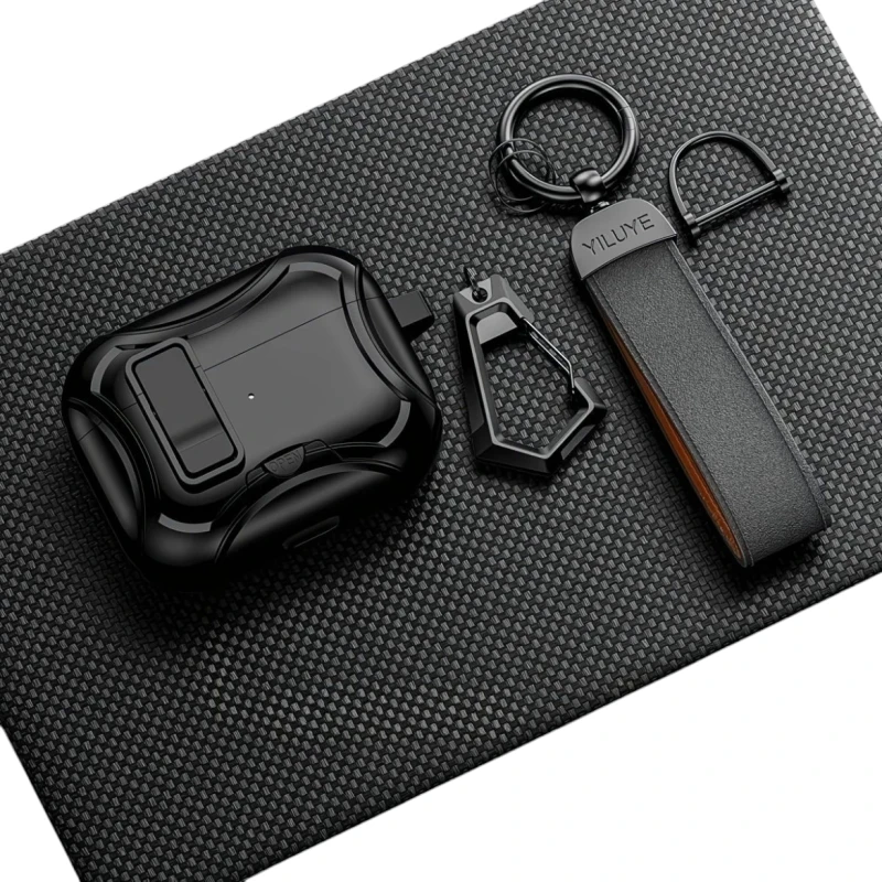 Чохол YILUYE для AirPods Pro 2 з карабіном, клямкою та підставкою, чорний