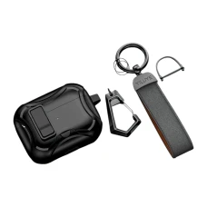 Чехол YILUYE для AirPods Pro 3 с карабином, защелкой и подставкой, черный