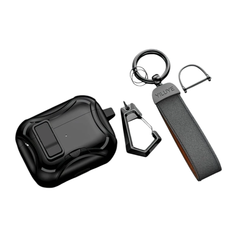 Чехол YILUYE для AirPods Pro 3 с карабином, защелкой и подставкой, черный