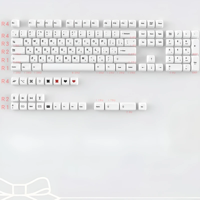 Кейкапи для механічної клавіатури "Minimalist White" з російською розкладкою, 129 клавіш, MO профіль