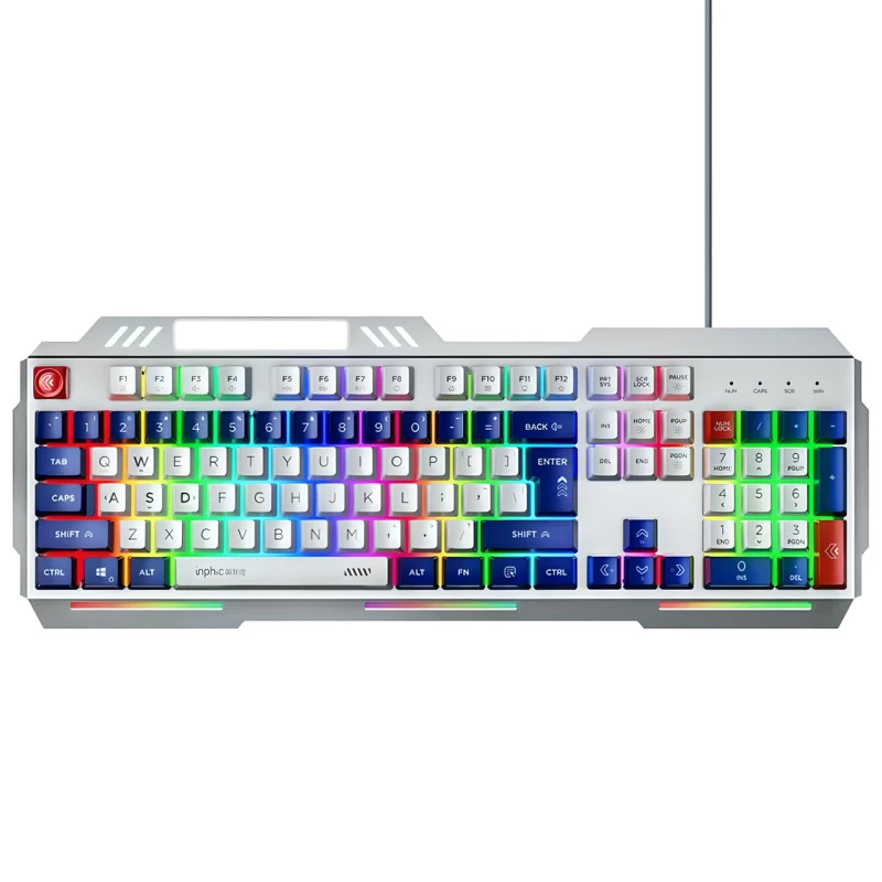Клавіатура INPHIC K9 MECHA дротова повнорозмірна з регульованим підсвічуванням RGB, безшумна, біло-синій (Eng)